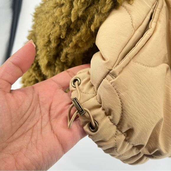 Universal Thread Women’s Tan Olive Quilted Full Zip Faux Fur Moto Jacket Medium - Picture 14 of 16